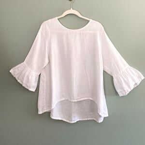Bryn Walker Linen Top Bell Sleeves Womens Large White Lagenlook Cottage Coastal